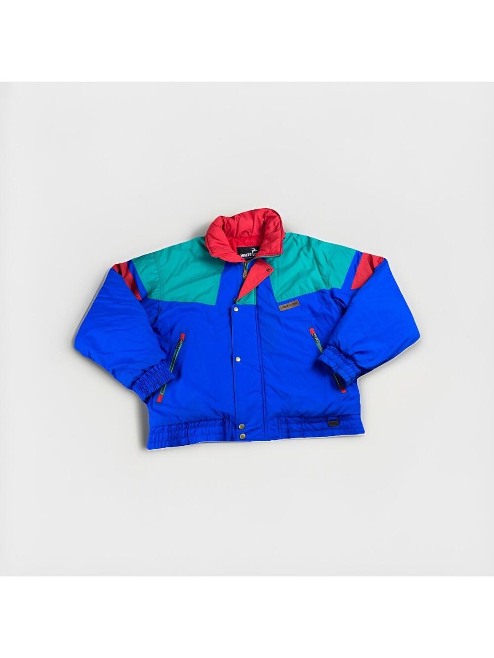 Vintage White Stag Puffer Jacket Color-block Heavy Weight Bomber Ski Parka